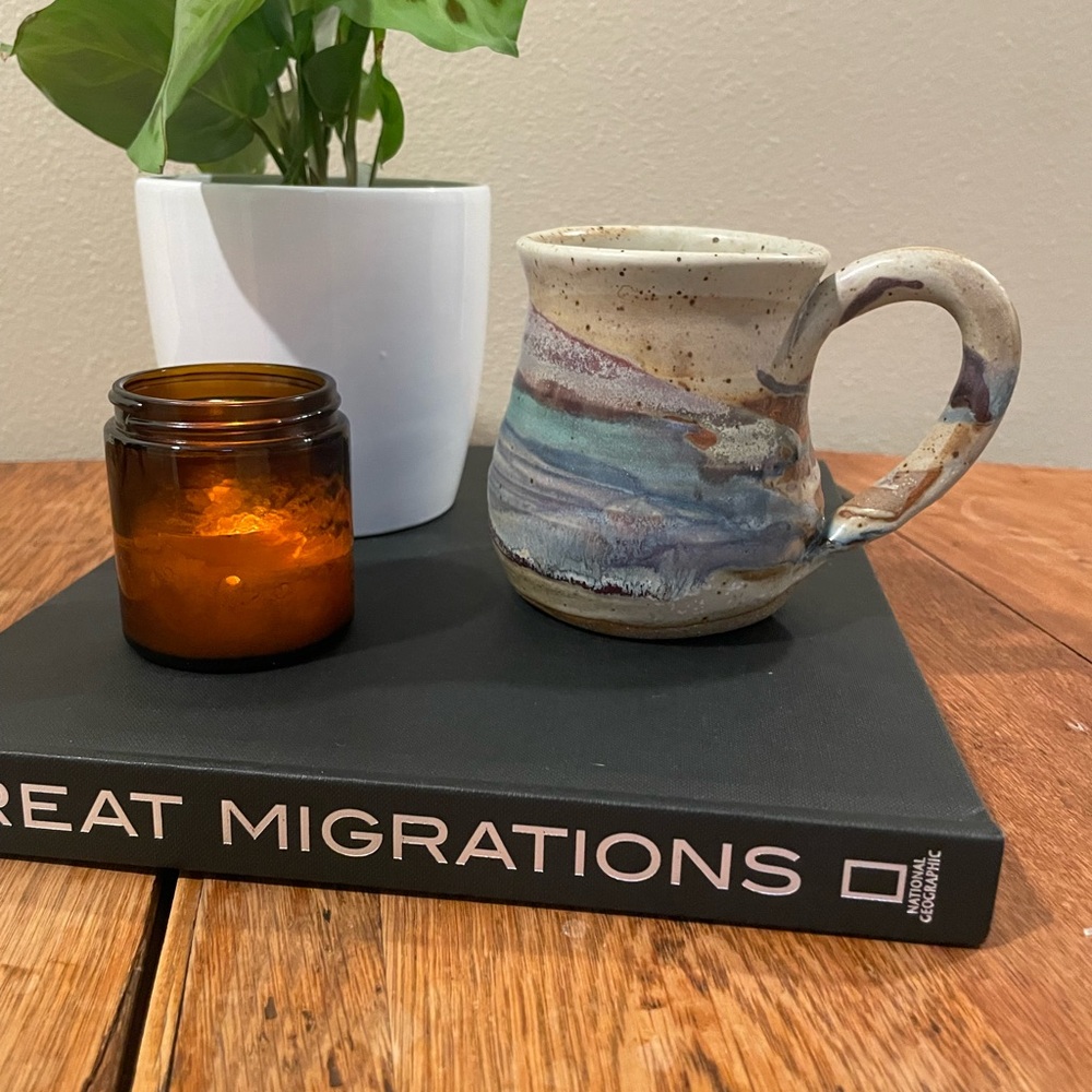 Klickitat Studio Handmade Ceramic Mug – Multicolored Striped Glaze
